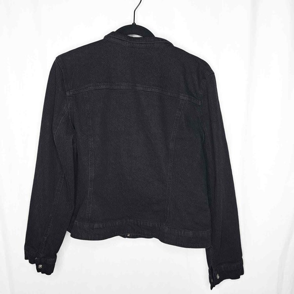 Apostrophe Jean Jacket Womens 14 Black Stretch Moto Denim Zip Up Biker Coat Cool - Picture 4 of 11